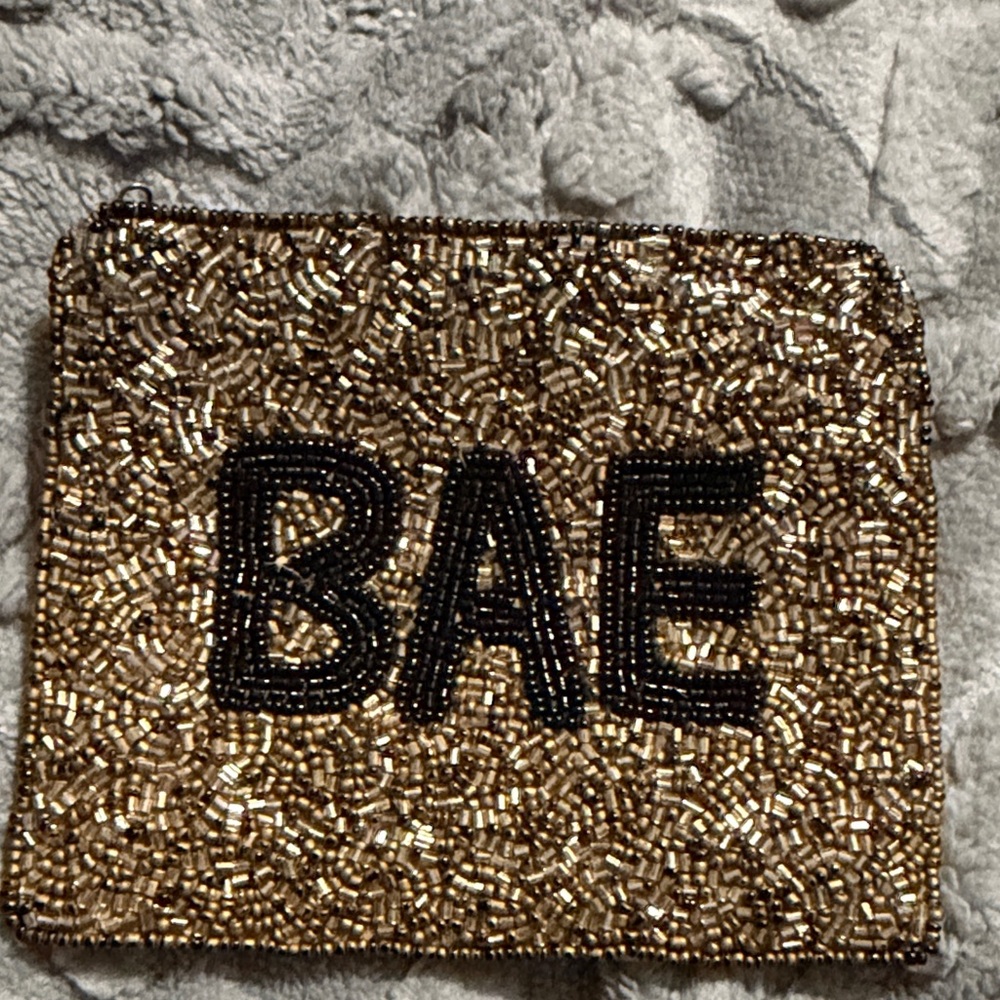 Gold Beaded Pouch with 'BAE' Design